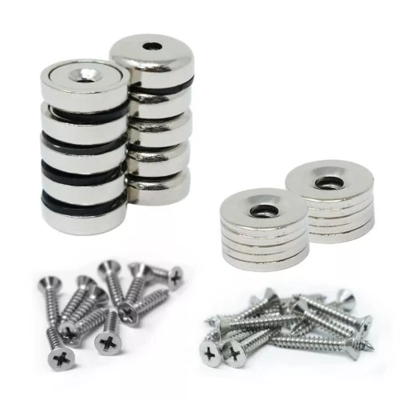16mm Durchmesser Neodym-Topfmagnete, Stahlscheiben und Schrauben im Paket