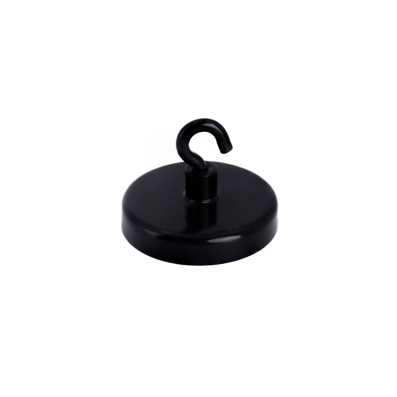 Schwarz lackierter Ferrit-Klemmmagnet mit 40mm Durchmesser und M4-Haken – 10,2kg Zugkraft