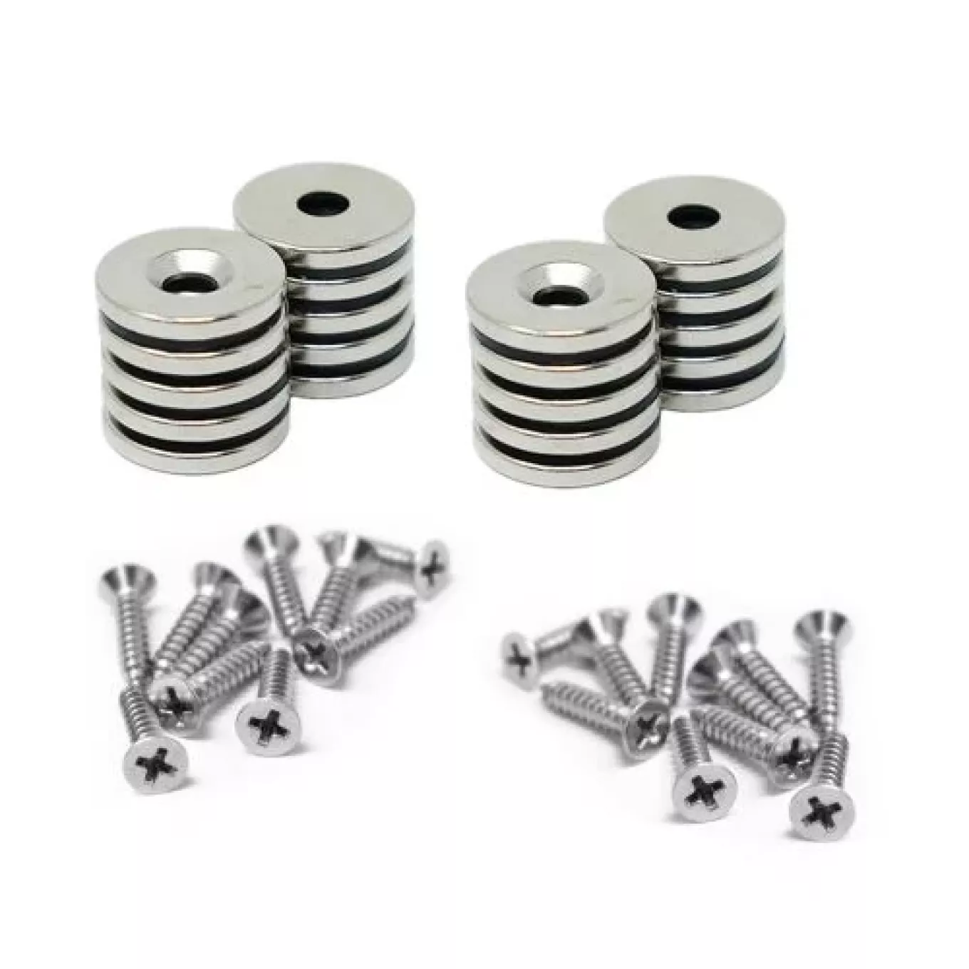 15mm Durchmesser x 2mm Dicke Nord- und Süd-Neodym-Senkmagnete und Schraubenpaket