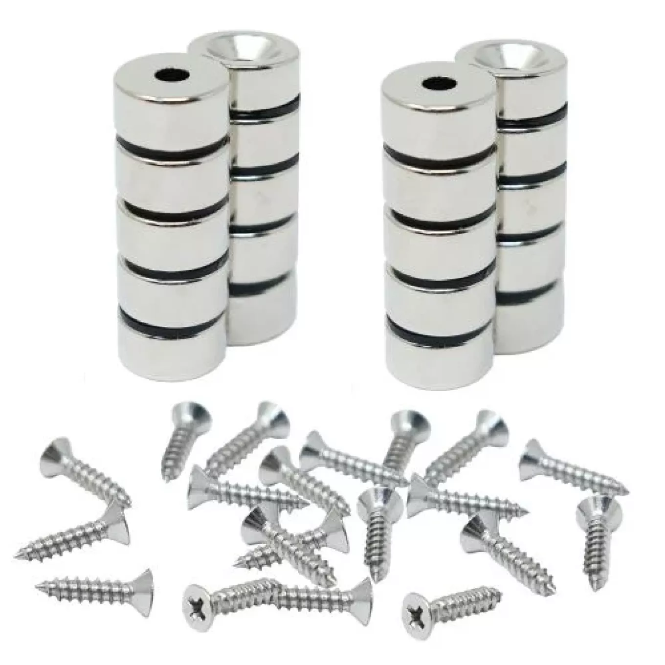 15mm Durchmesser x 7,5mm Dicke Nord- und Süd-Neodym-Senkmagnete und Schraubenpaket