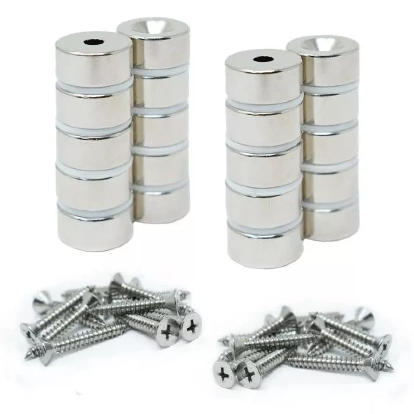20mm Durchmesser x 10mm Dicke Nord- und Süd-Neodym-Senkmagnete und Schraubenpaket