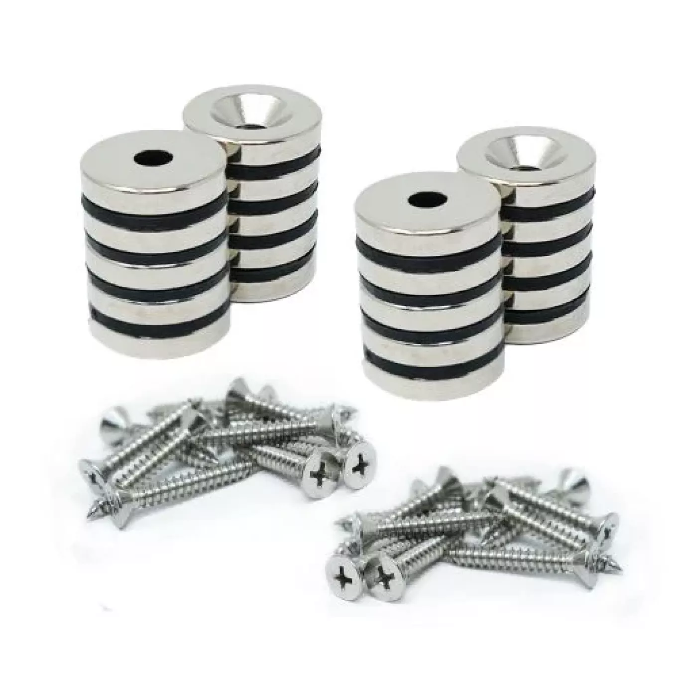 20mm Durchmesser x 4mm Dicke Nord- und Süd-Neodym-Senkmagnete und Schraubenpaket