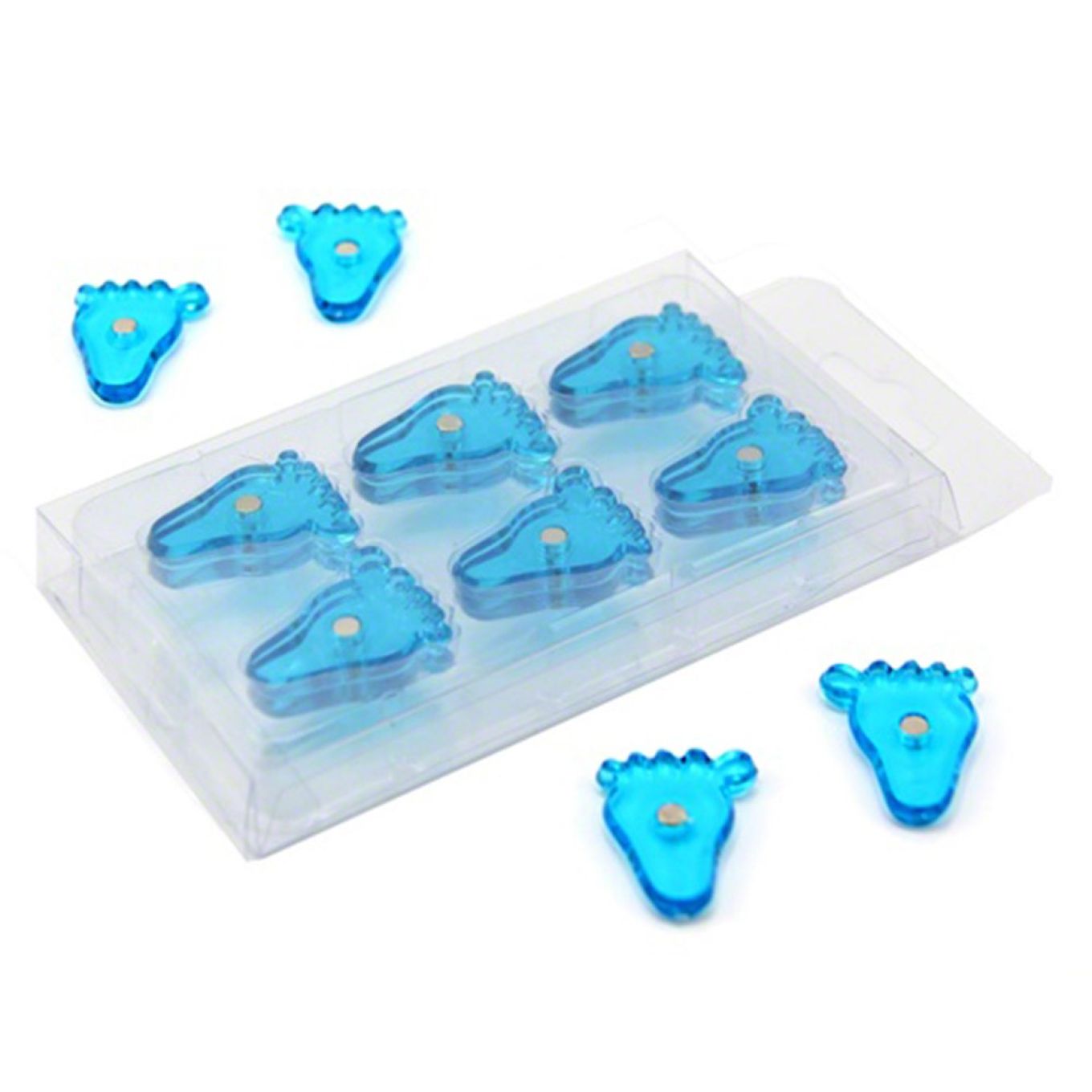 Blauer Magnet in Form von Babyfüßen (22mm Durchmesser x 4mm Höhe (unbeschriftete Packung))