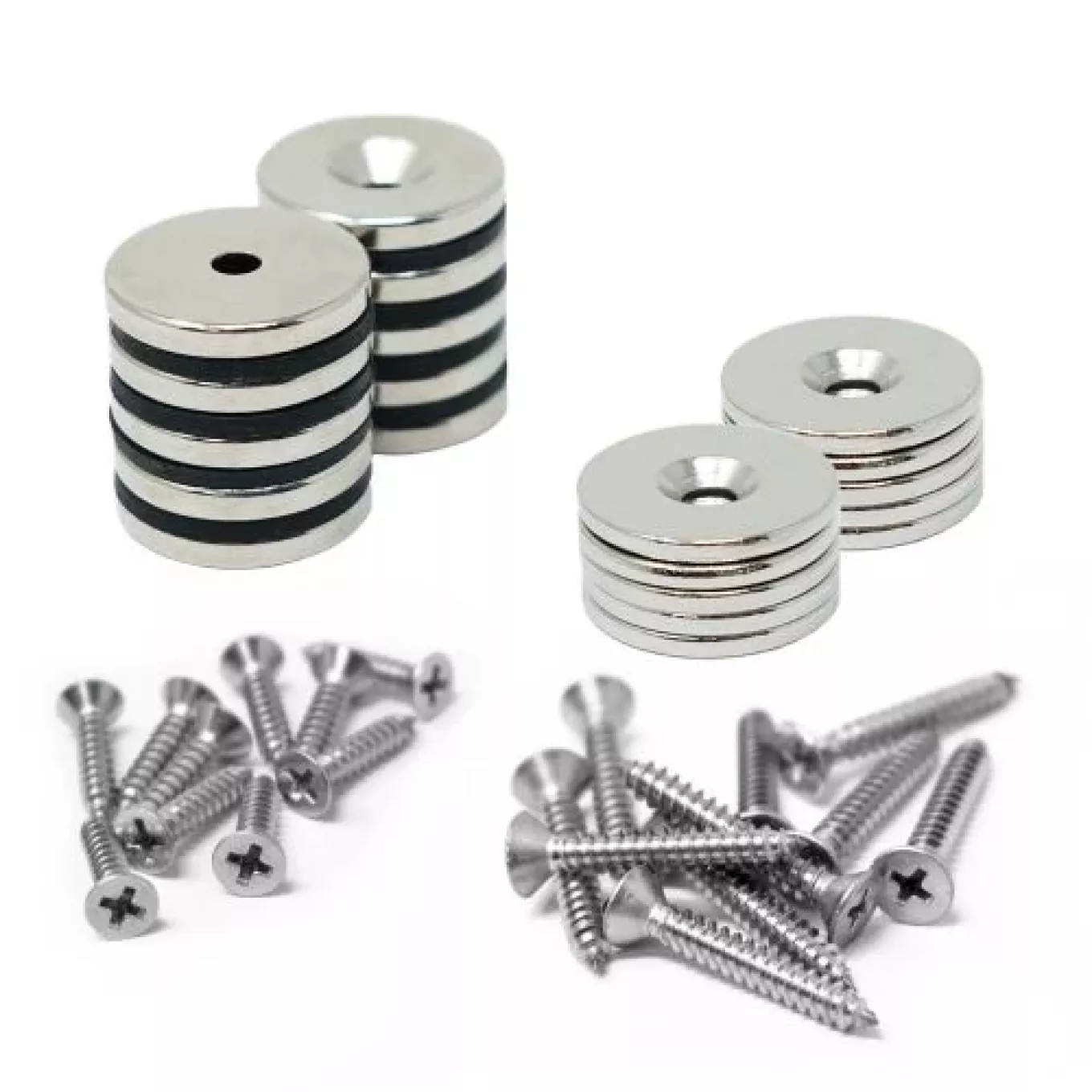 20mm Durchmesser Senkmagnete, Stahlscheiben und Schrauben im Paket