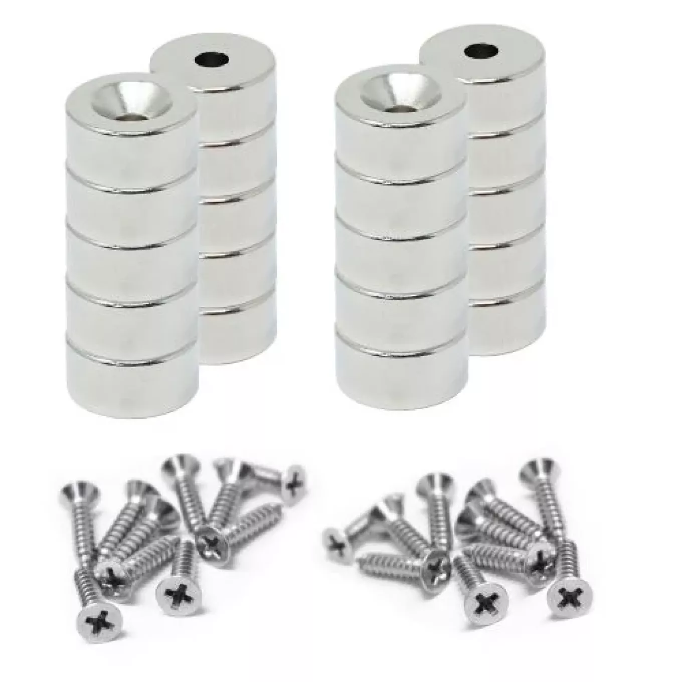 10mm Durchmesser x 5mm Dicke Nord- und Süd-Neodym-Senkmagnete und Schraubenpaket