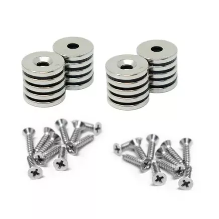 15mm Durchmesser x 2mm Dicke Nord- und Süd-Neodym-Senkmagnete und Schraubenpaket