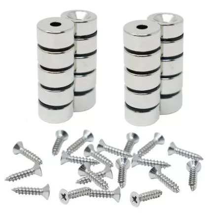 15mm Durchmesser x 7,5mm Dicke Nord- und Süd-Neodym-Senkmagnete und Schraubenpaket