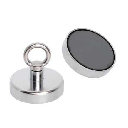 80mm Durchmesser x 70mm hoher Ferrit-Rückgewinnungsmagnet mit M10-Ringschraube – 60kg Zugkraft