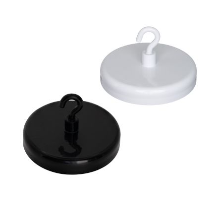 Weiß oder Schwarz lackierter Ferrit-Klemmmagnet mit 57mm Durchmesser und M4-Haken – 25kg Zugkraft
