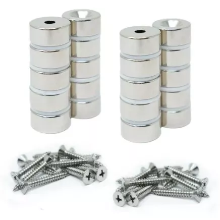20mm Durchmesser x 10mm Dicke Nord- und Süd-Neodym-Senkmagnete und Schraubenpaket