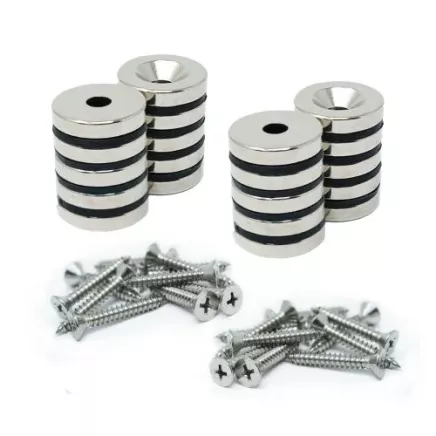 20mm Durchmesser x 4mm Dicke Nord- und Süd-Neodym-Senkmagnete und Schraubenpaket