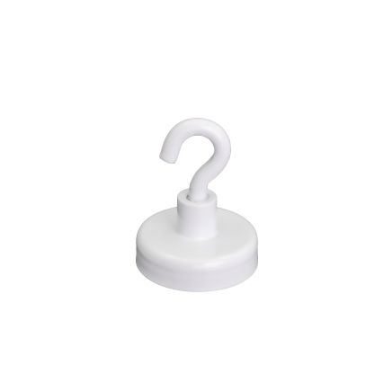 Weiß lackierter Ferrit-Klemmmagnet mit 25mm Durchmesser und M4-Haken – 4kg Zugkraft