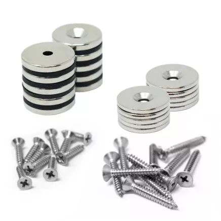 20mm Durchmesser Senkmagnete, Stahlscheiben und Schrauben im Paket