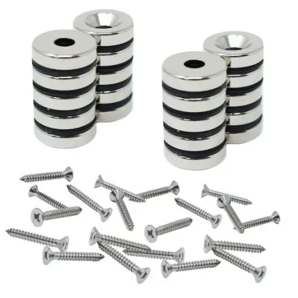 20mm Durchmesser x 5mm Dicke Nord- und Süd-Neodym-Senkmagnete und Schraubenpaket