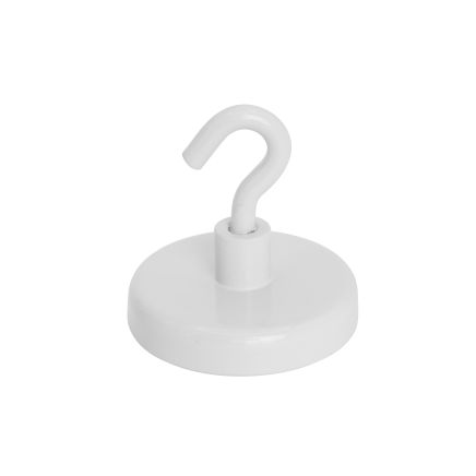 Weiß lackierter Ferrit-Klemmmagnet mit 50mm Durchmesser und M6-Haken – 21,3kg Zugkraft