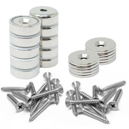 20mm Durchmesser Neodym-Topfmagnete, Stahlscheiben und Schrauben im Paket